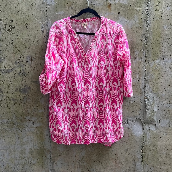 Hatley Ikat Bathing Suit Cover Up / Tunic Blouse, Pink / White, Small - Picture 1 of 10